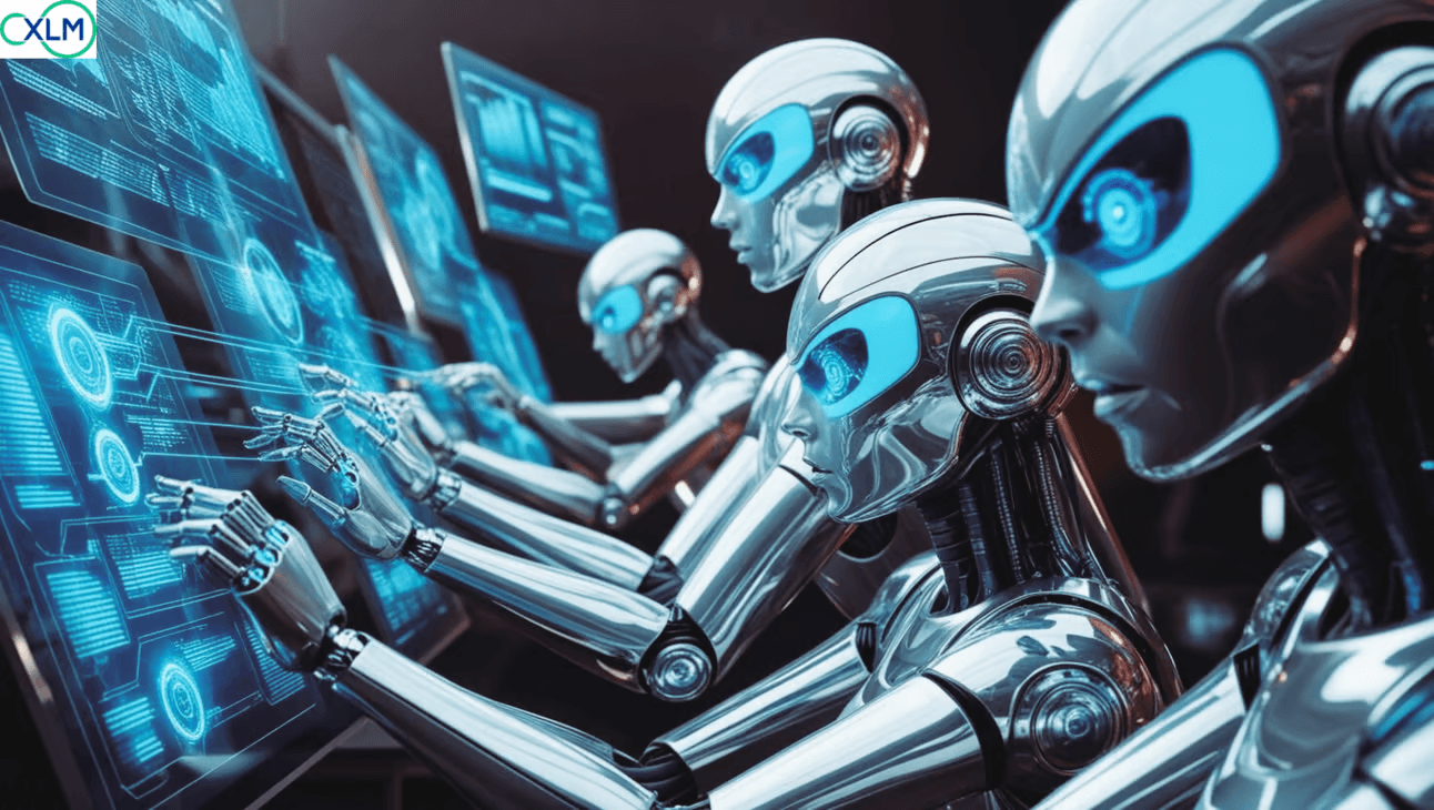 AI agents operating digital dashboards, representing automation, cLCG governance, ethical AI and GxP compliance